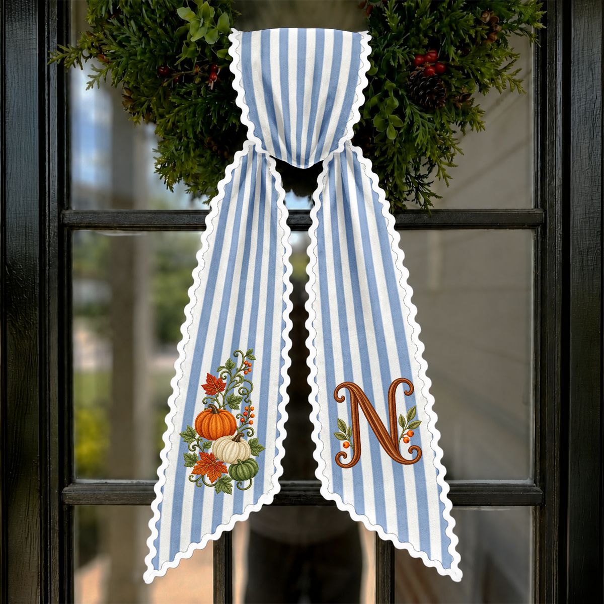 Personalized Autumn Pumpkin Monogram Embroidered Wreath Sash TH10 171043
