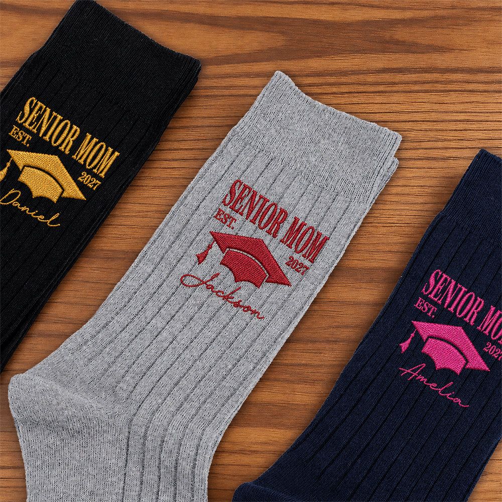 Custom Name Senior Dad, Mom Class Of 2027 Embroidered Socks, Graduation Gift for Parents LM32 669943