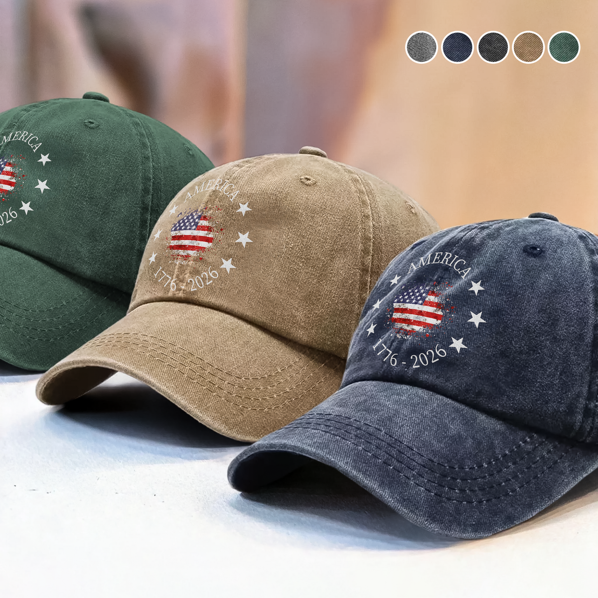 America 1776-2026 250 Years Anniversary Vintage Washed Denim Baseball Cap LM32 899465
