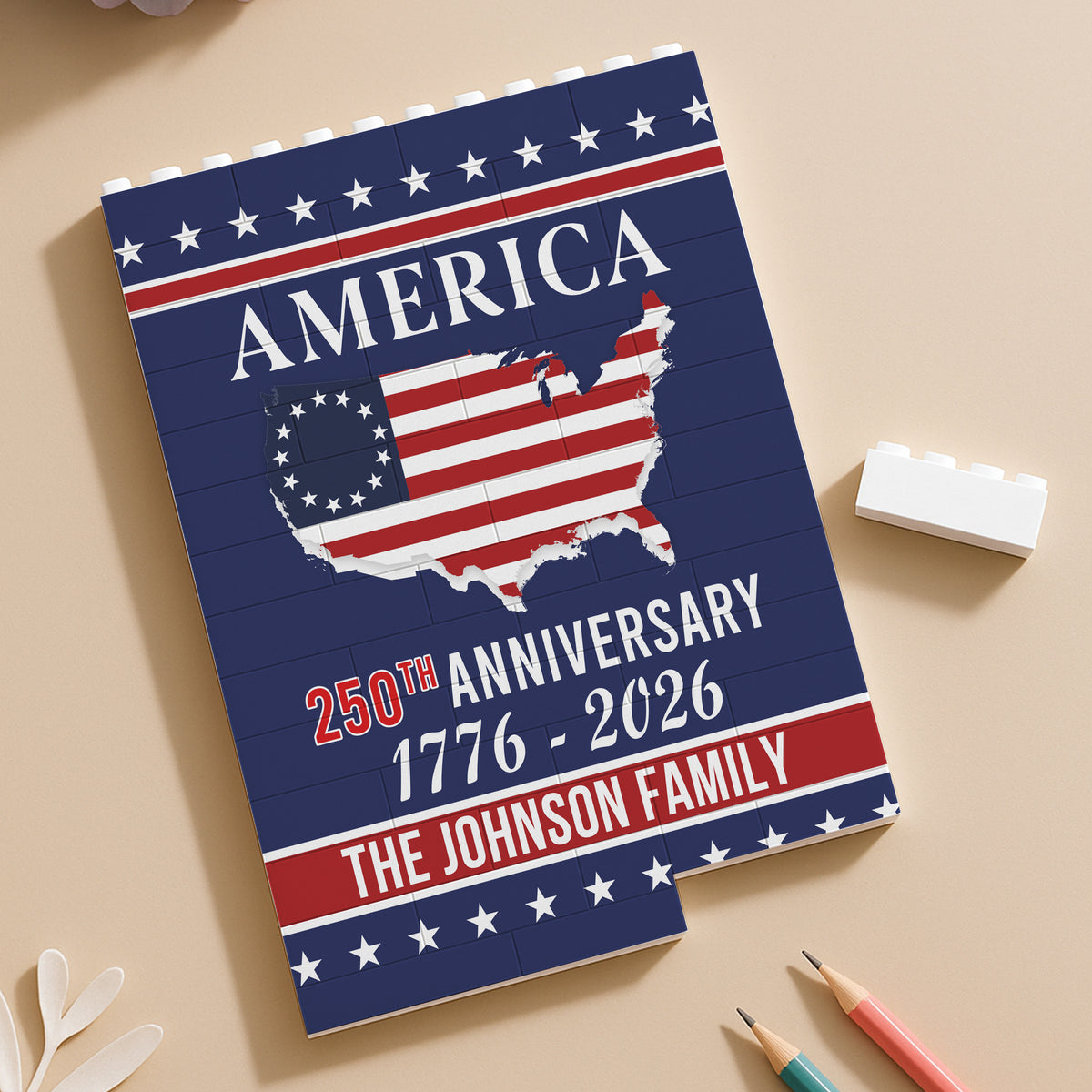 Personalized Family Name America 250th Anniversary Building Brick Blocks HA75 920536