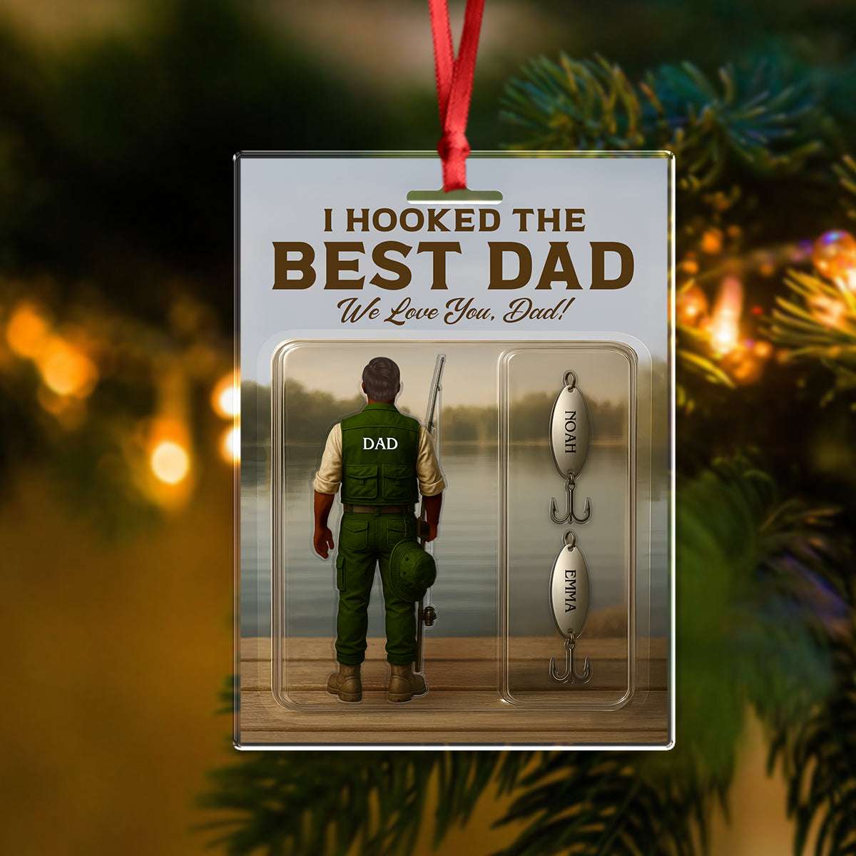 Personalized Hooked the Best Dad Ever Family Fishing Fun Acrylic Ornament LM32 895555