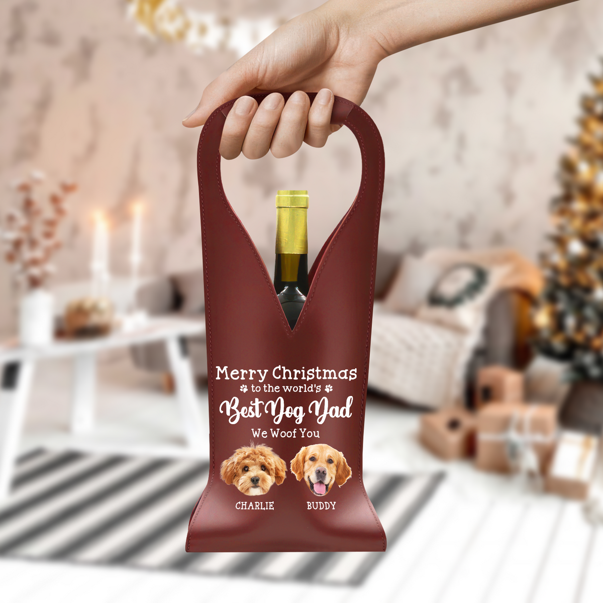 Custom Photo To The World's Best Dog Dad Leather Wine Bag HA75 892910