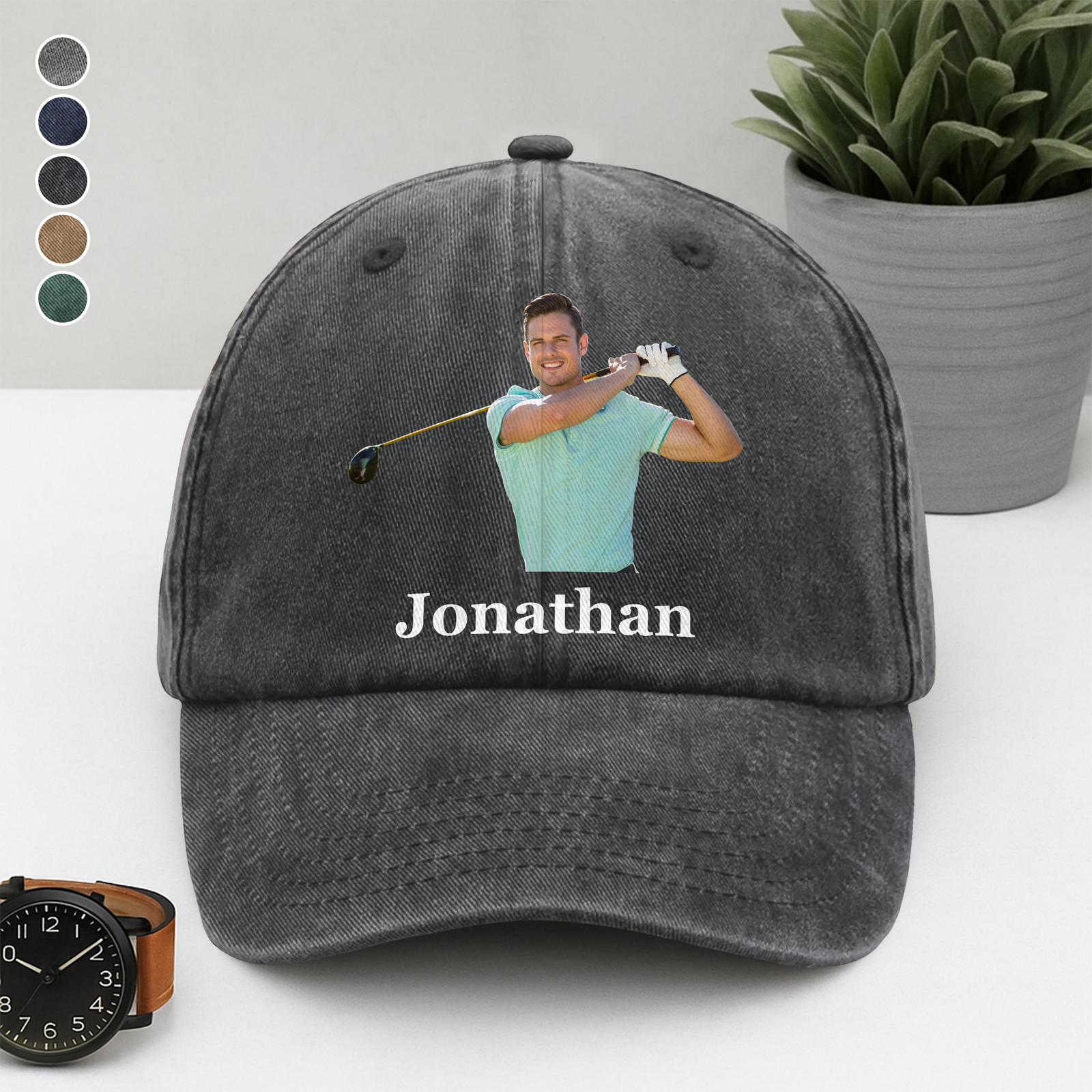 Custom Golf Player Photo Washed Denim Baseball Cap CH07 895504
