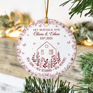 New House New Beginning New Memories Toile De Jouy Syle Personalized Ceramic Ornament HA75 897096