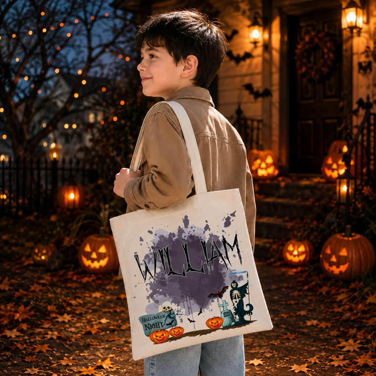 Personalized Name Halloween Ghost Trick or Treat Candy Tote Bag HO82 903112
