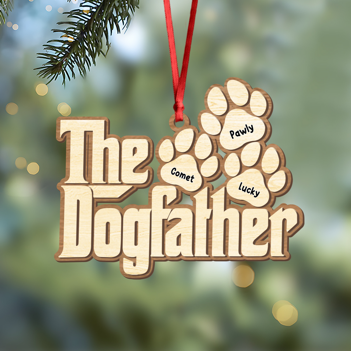 Custom Name Dogfather Christmas 2 Layers Wooden Ornament Gift For Dog Lover TH10 896633