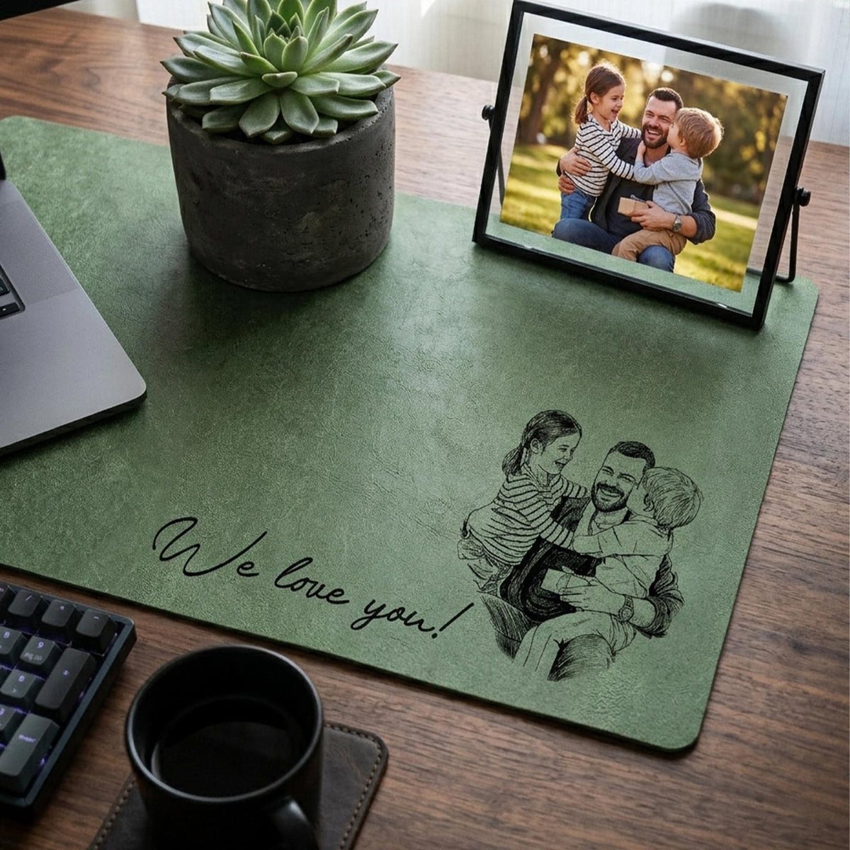 Custom Photo Sketch Line Art Dad We Love You Desk Mat - Father's Day Gift For Husband, Daddy LM32 669005
