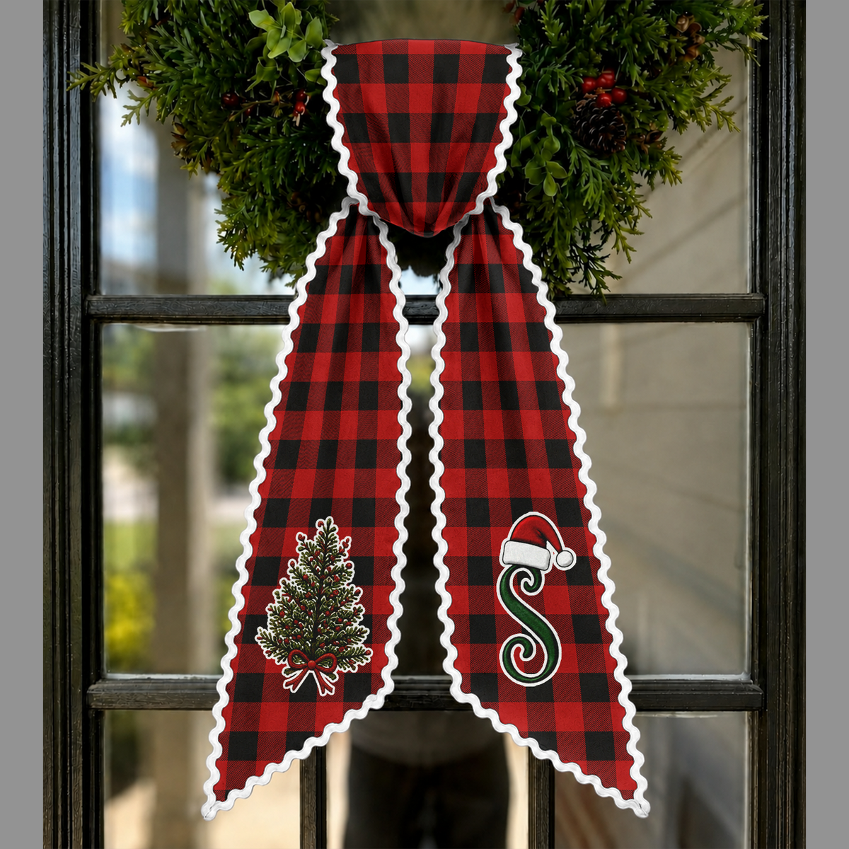 Personalized Monogram Plaid Wreath Sash For Christmas TH10 170795