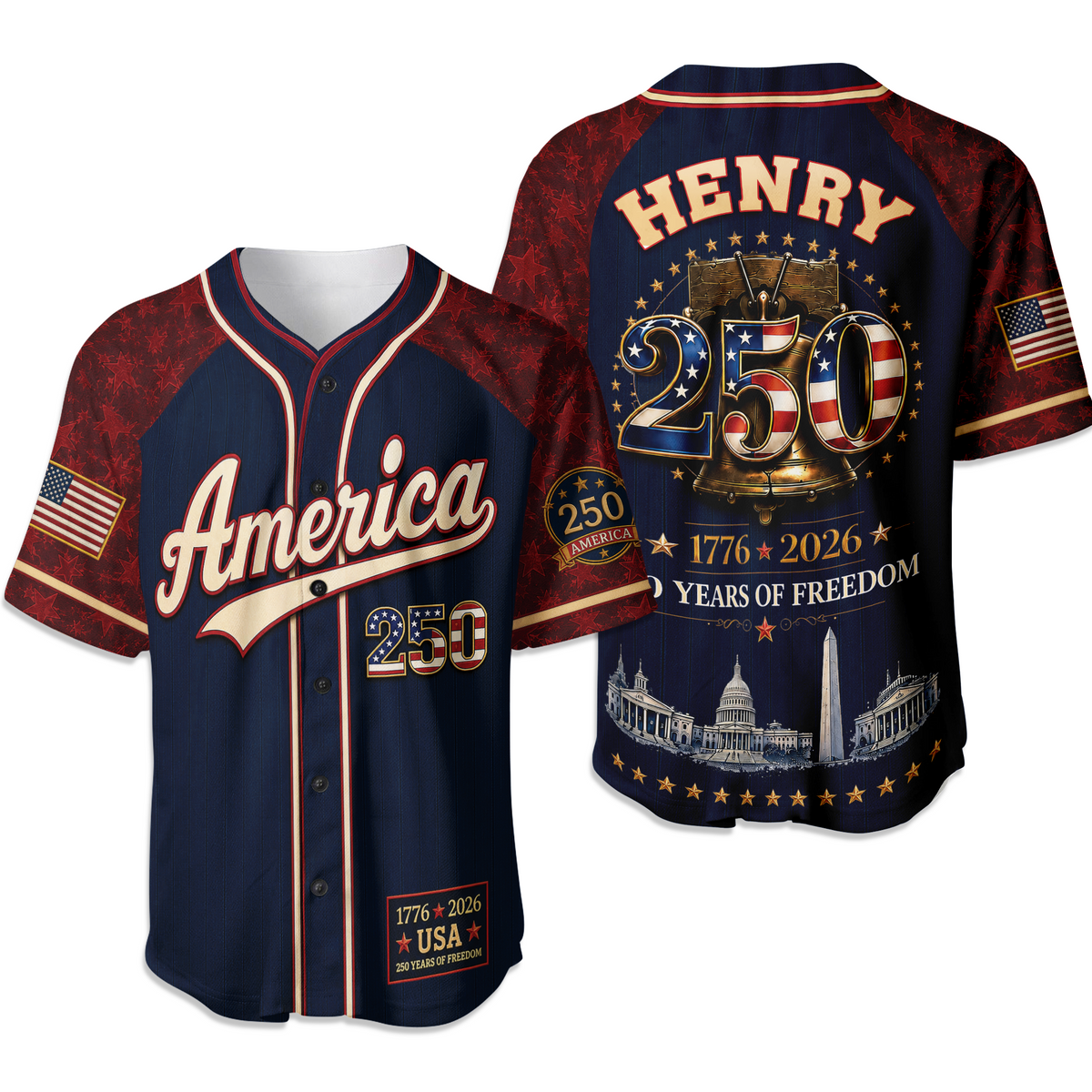 Custom Name US 250 Years of Freedom 1776-2026 Baseball Jersey CH07 911812