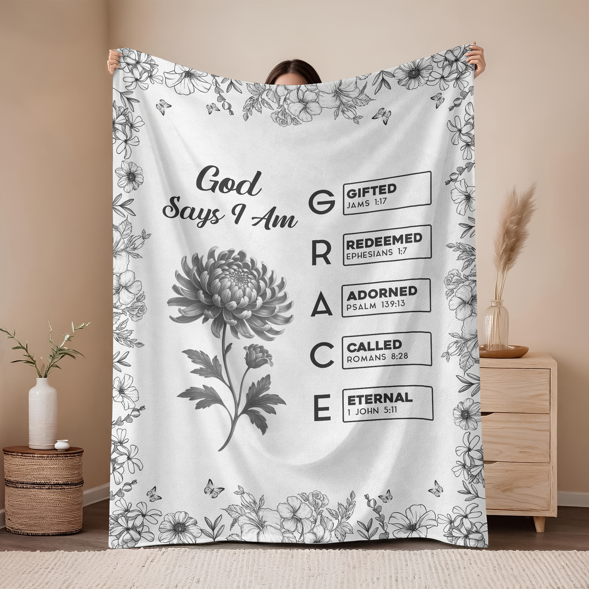 God Says I Am Name Letter In Bible Toile De Jouy Style - Personalized Blanket CH07 896956