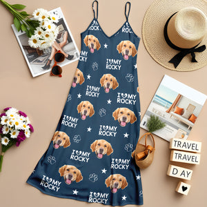 Custom Photo and Name I Love My Dog V-Neck Cami Maxi Dress HA75 892146