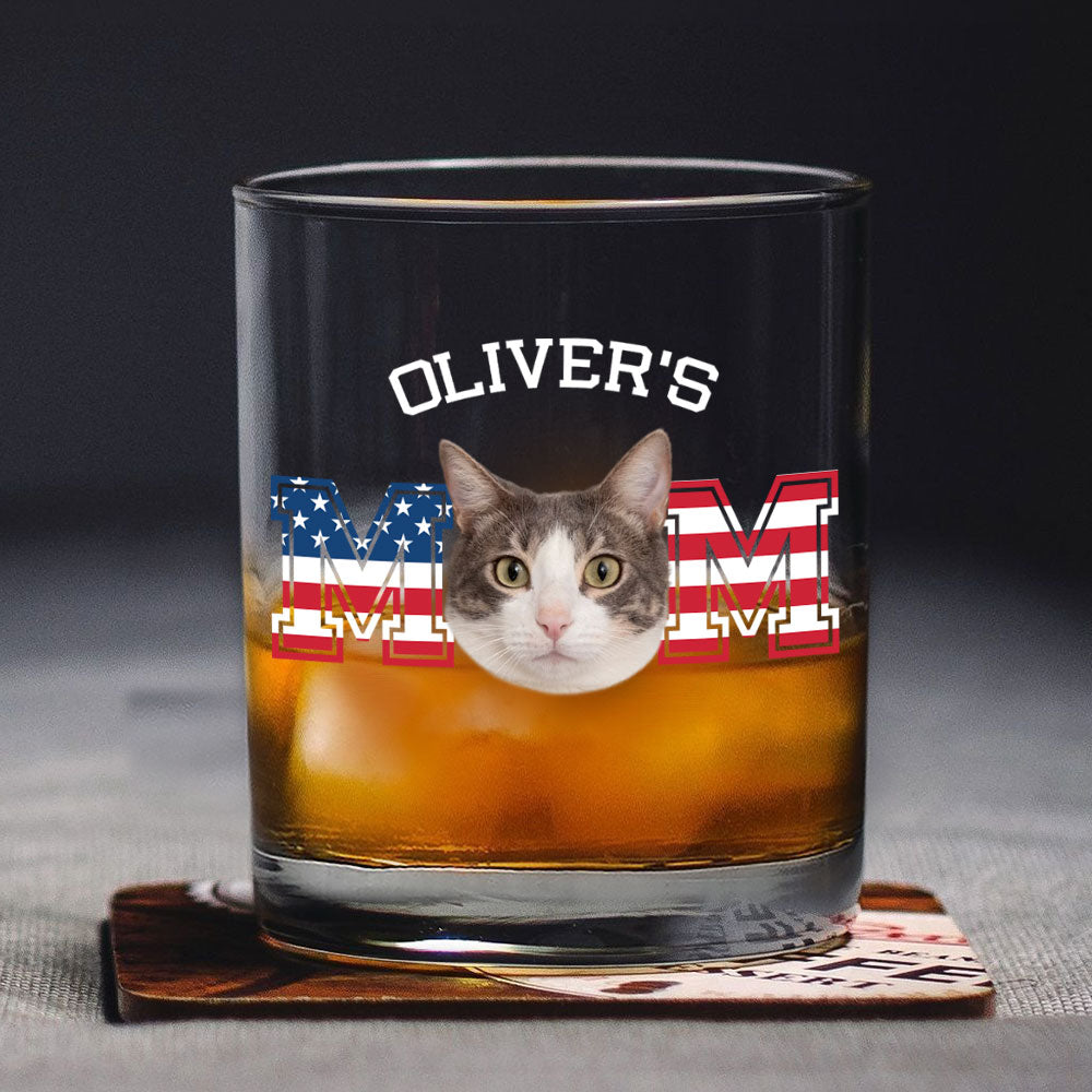 Custom Photo Cat Dad US Flag Rock Glass HA75 892408