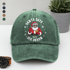 Custom Name Santa Says Six Seven Washed Denim Baseball Cap HA75 898432