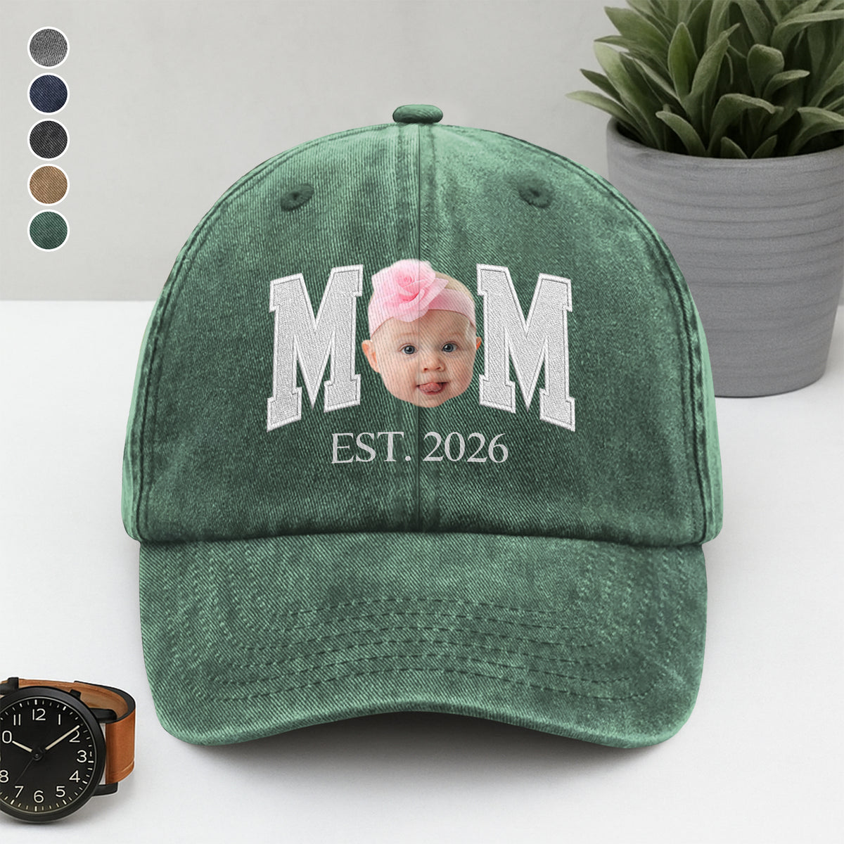 Custom Photo Face Dad Est. Washed Denim Baseball Cap HA75 921350