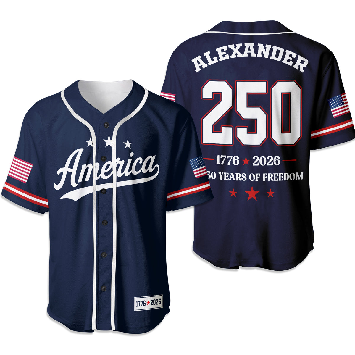 Custom Name US 250 Years of Freedom 1776-2026 America Flag Baseball Jersey TH10 170167