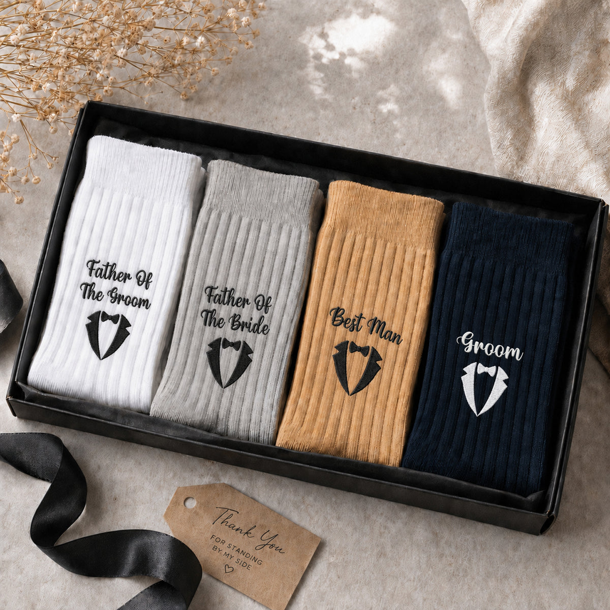Personalized Embroidered Socks For Wedding Day, For Groom, Groomsmen TH10 170635