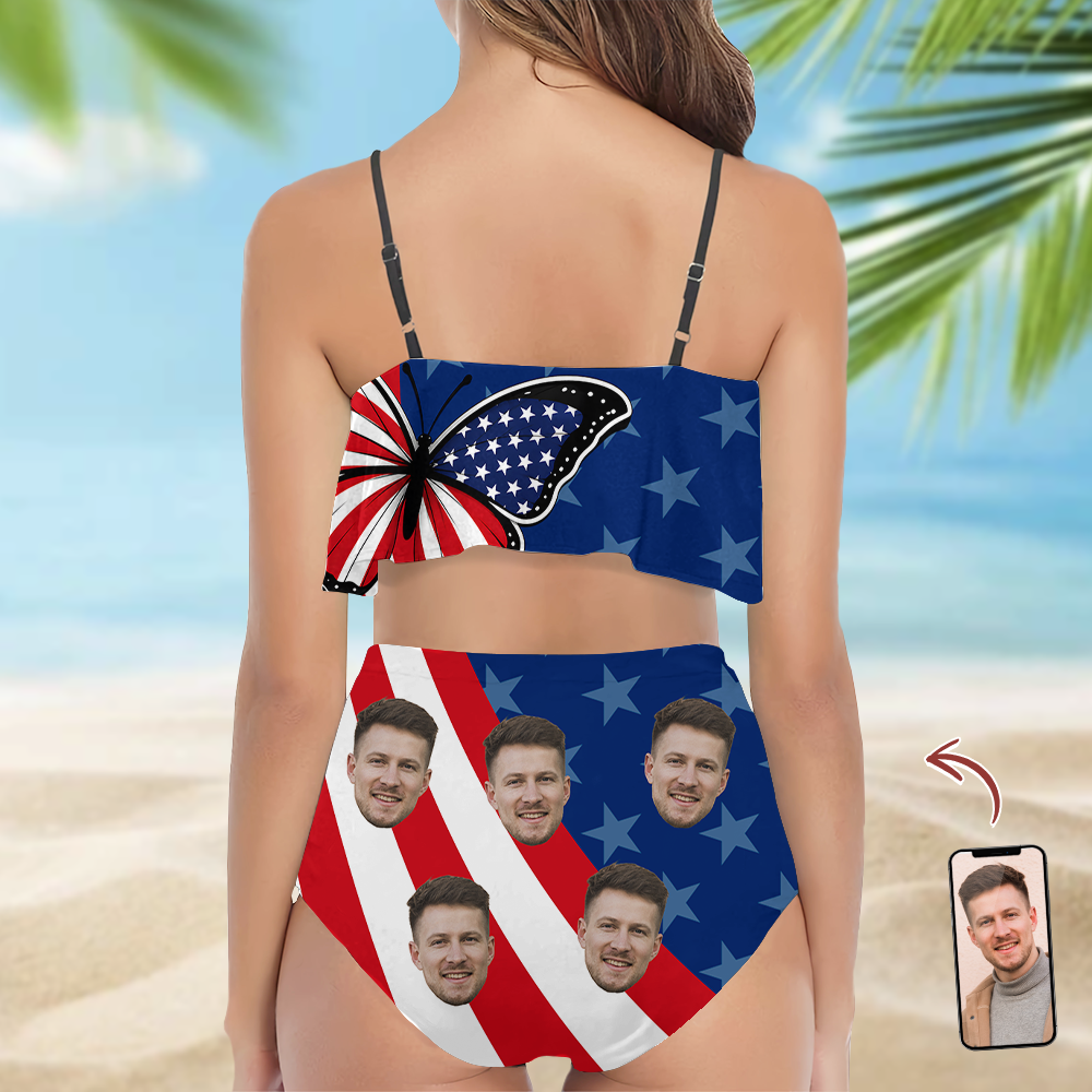 Custom Photo American Flag Women's Bikini Swimsuit Gift For Her LM32 899861