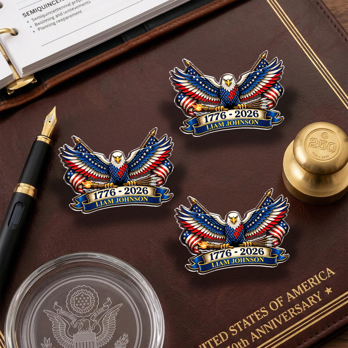 Personalized Name US 250 Patriotic Eagle 1776–2026 Acrylic Pin HO82 901868