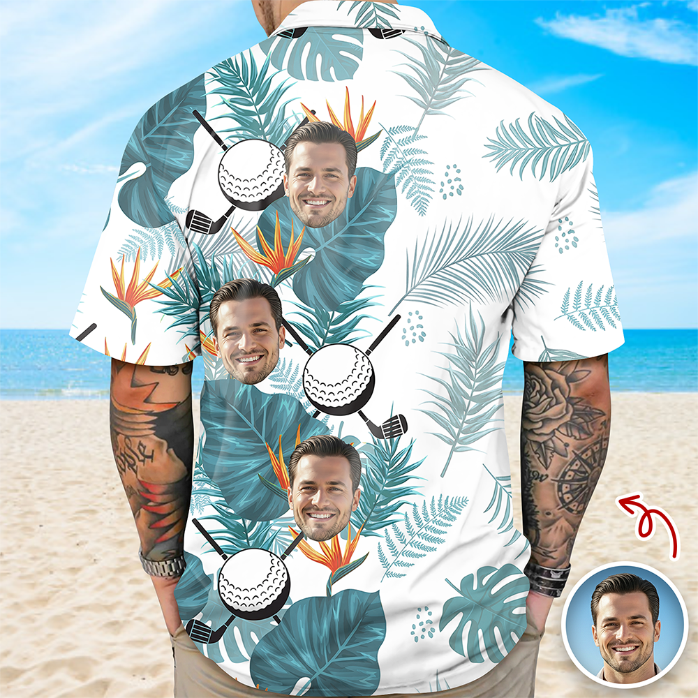 Custom Golfer Photo Tropical Leaf Pattern Hawaiian Shirt CH07 899872