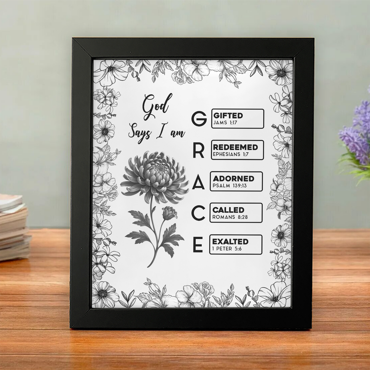 God Says I Am Name Letter In Bible Toile De Jouy Style - Personalized Picture Frame CH07 896820