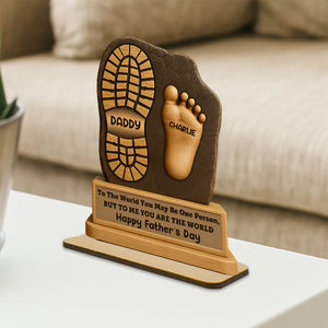 Dad And Kids Footsteps No Matter How Big We Get 2-Layer Standing Wooden Plaque Personalized Gift For Dad HO82 893852