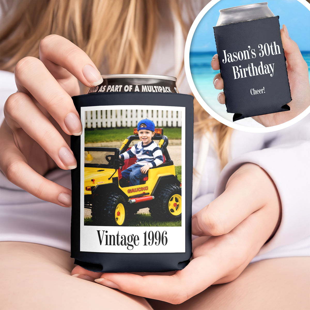 Personalized Vintage Photo Can Cooler Birthday Gift for Him Her LM32 669455