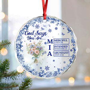 Personalized Name Letter God Says I Am Flower Toile De Jouy Style Glass Ornament LM32 895363