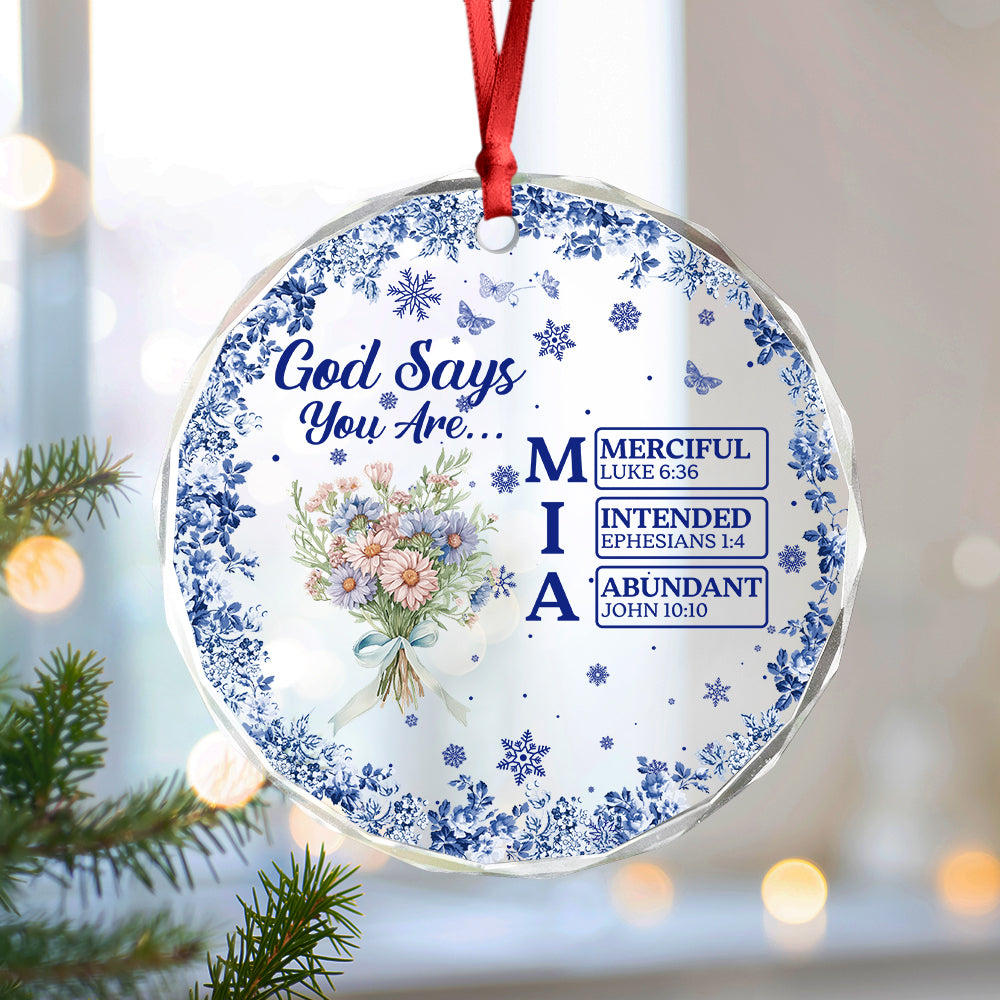 Personalized Name Letter God Says I Am Flower Toile De Jouy Style Glass Ornament LM32 895363