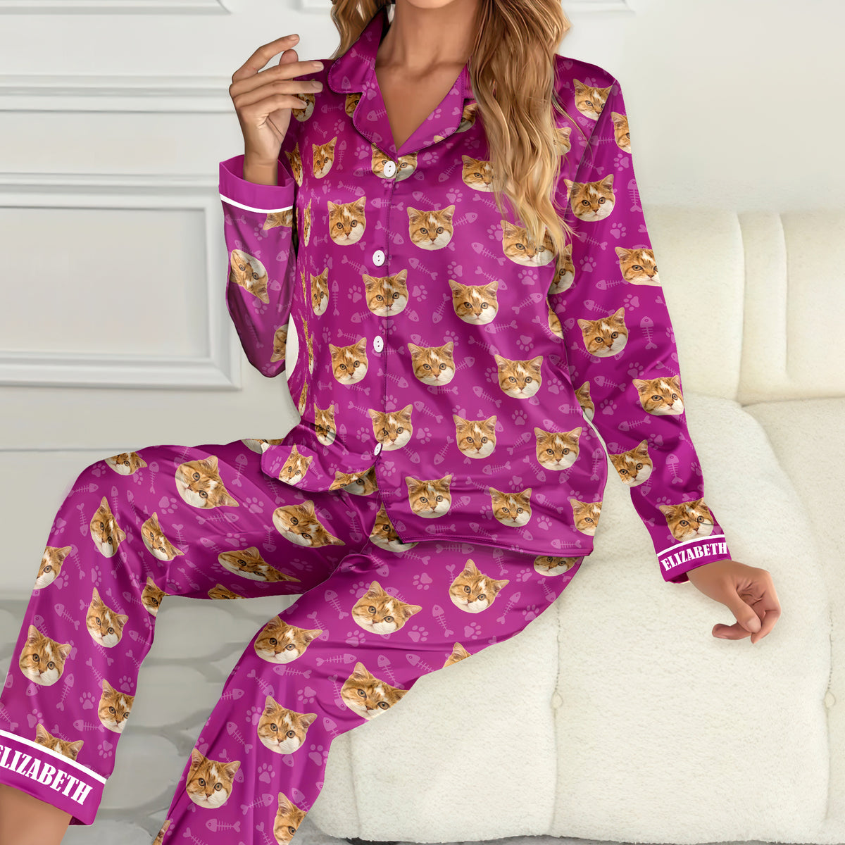 Custom Photo Dog Cat Christmas Satin Pajamas With Line TH10 894443