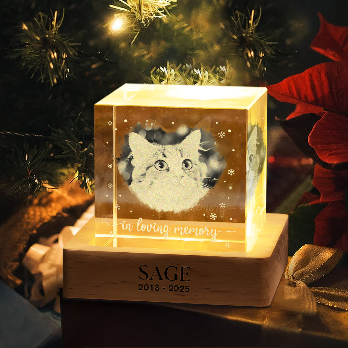 Custom Photo Forever Loved Memorial Dog Cat Engraved Crystal Photo With Light HA75 898214