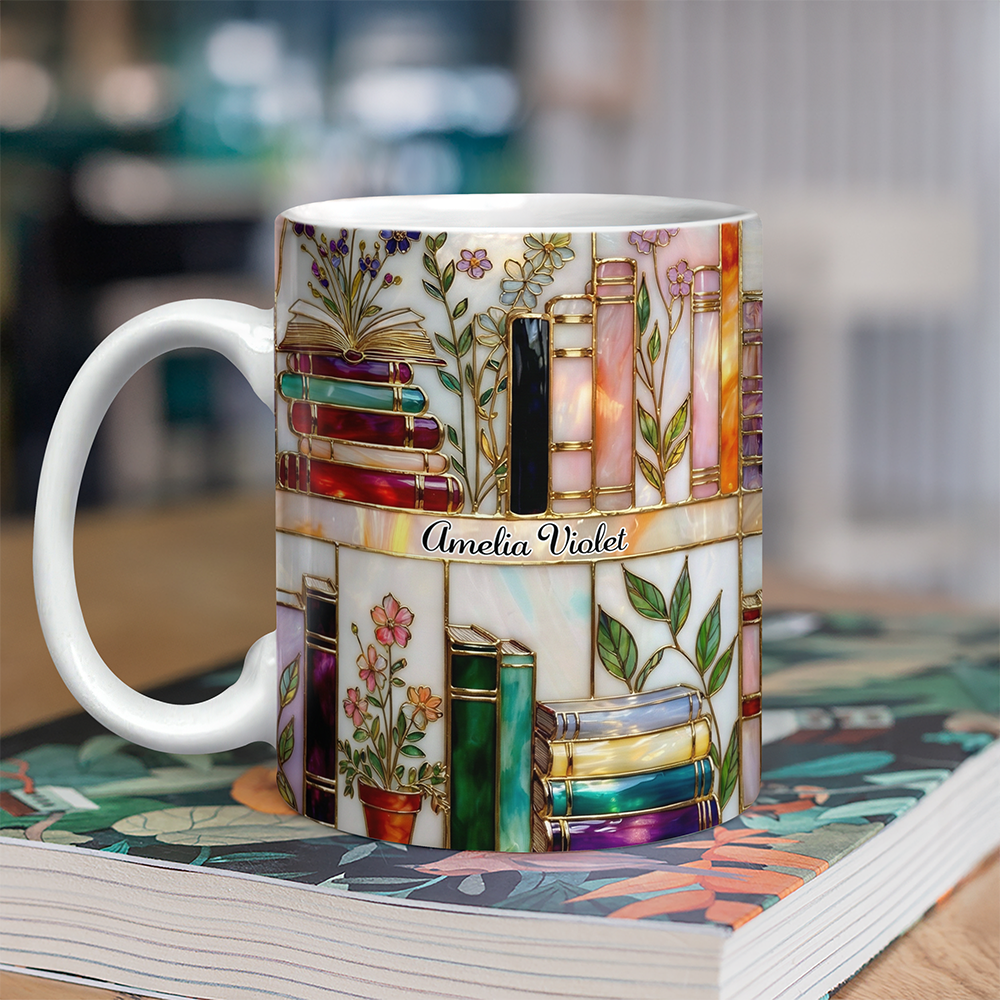 Custom Name Floral Book Stained-Glass Style Mug Personalized Gift For Book Lovers TH10 898765