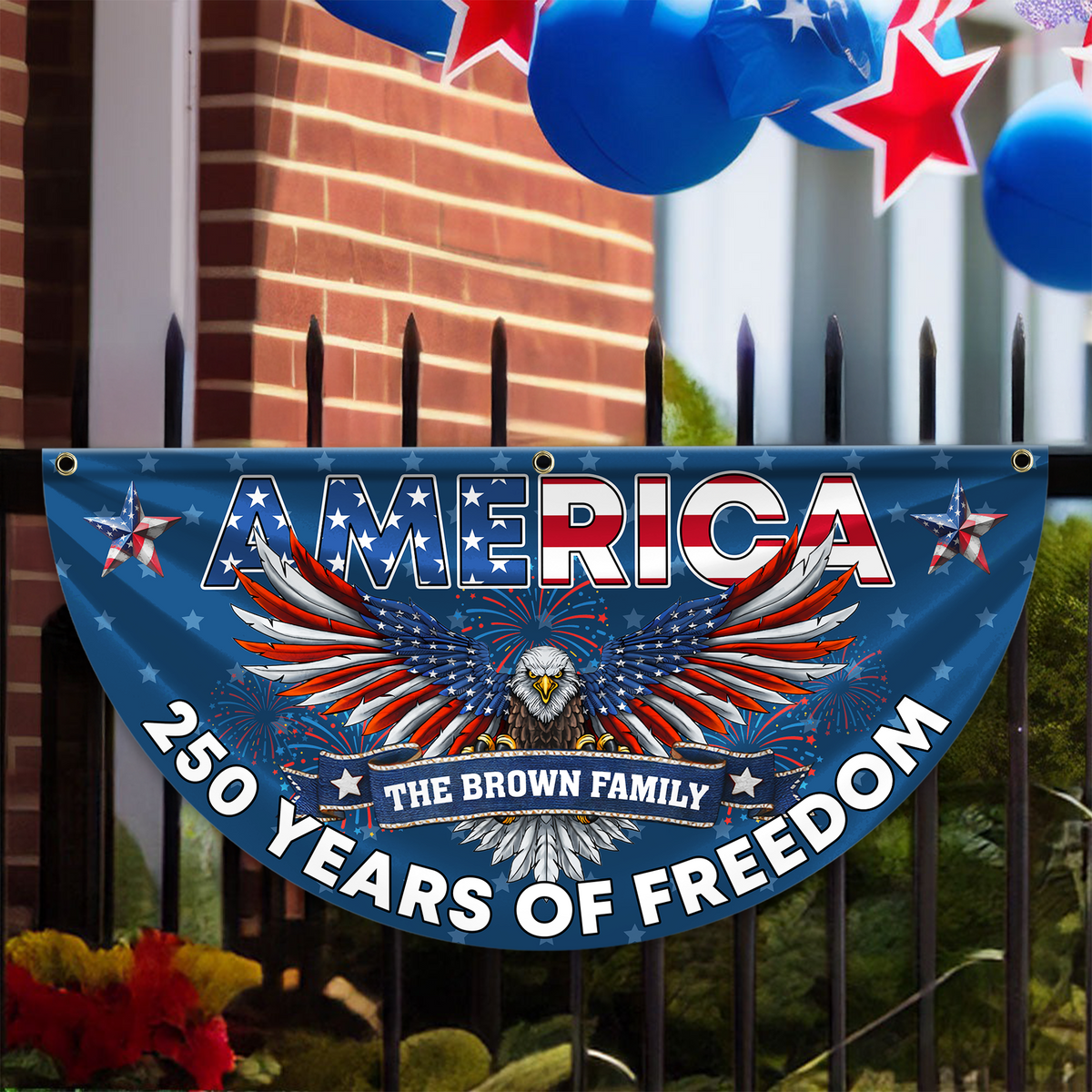 Custom Family Name 250 Years of Freedom America Non-Pleated Fan Flag CH07 910570