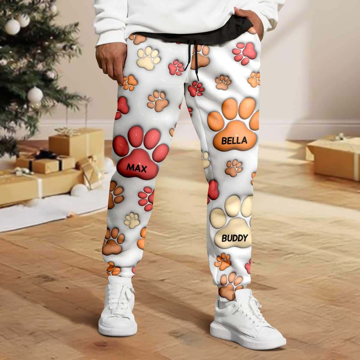 Custom Name On Dog Paw 3D Effect Sweatpants For Christmas TH10 896409