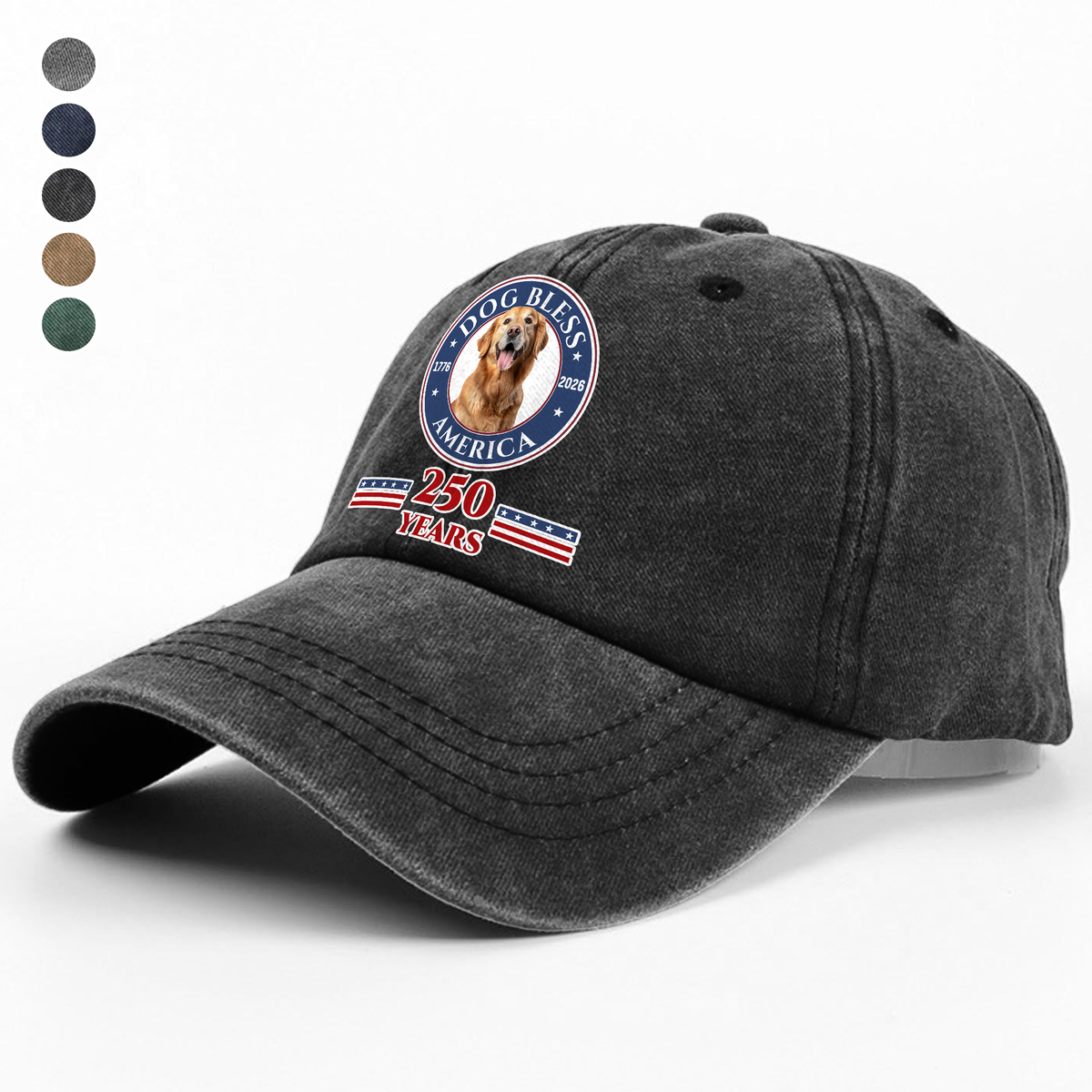 Custom Photo Dog Bless America 250 Years Washed Denim Baseball Cap TH10 896913