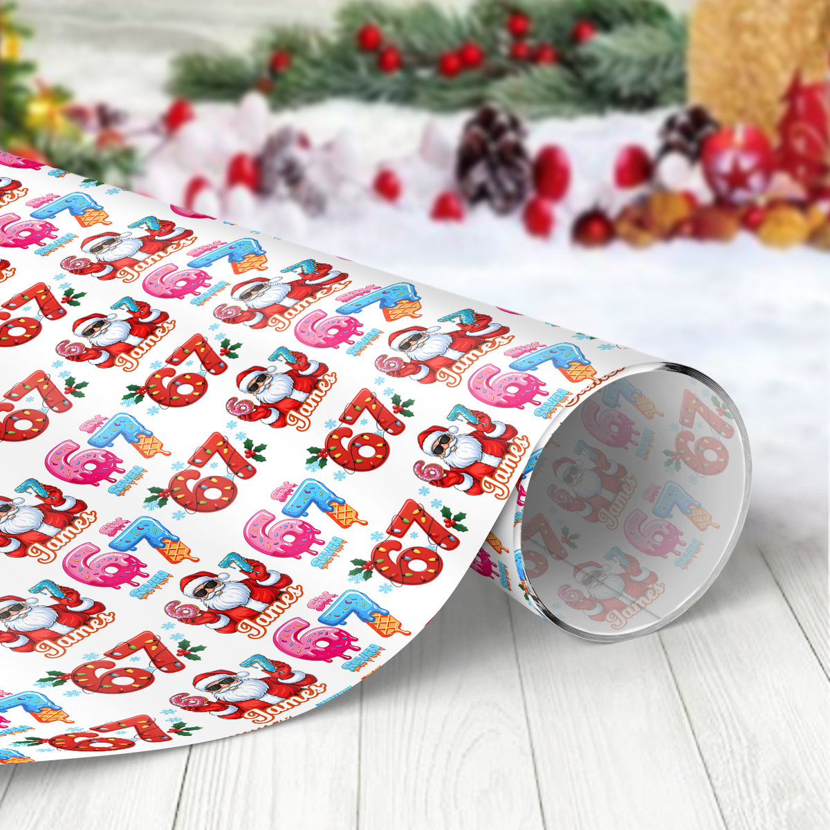 Custom Name 67 Christmas Wrapping Paper Personalized Six Seven Number Wrapping Paper CH07 899220