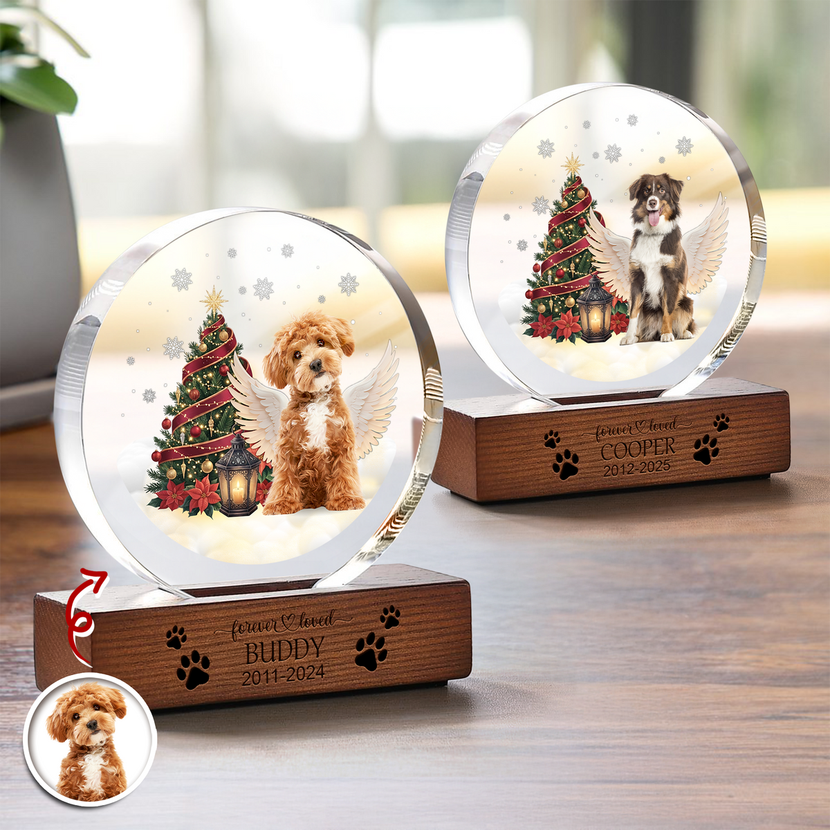 Custom Photo Forever Loved Memorial Dog Cat Round Acrylic Frame Block HA75 898008