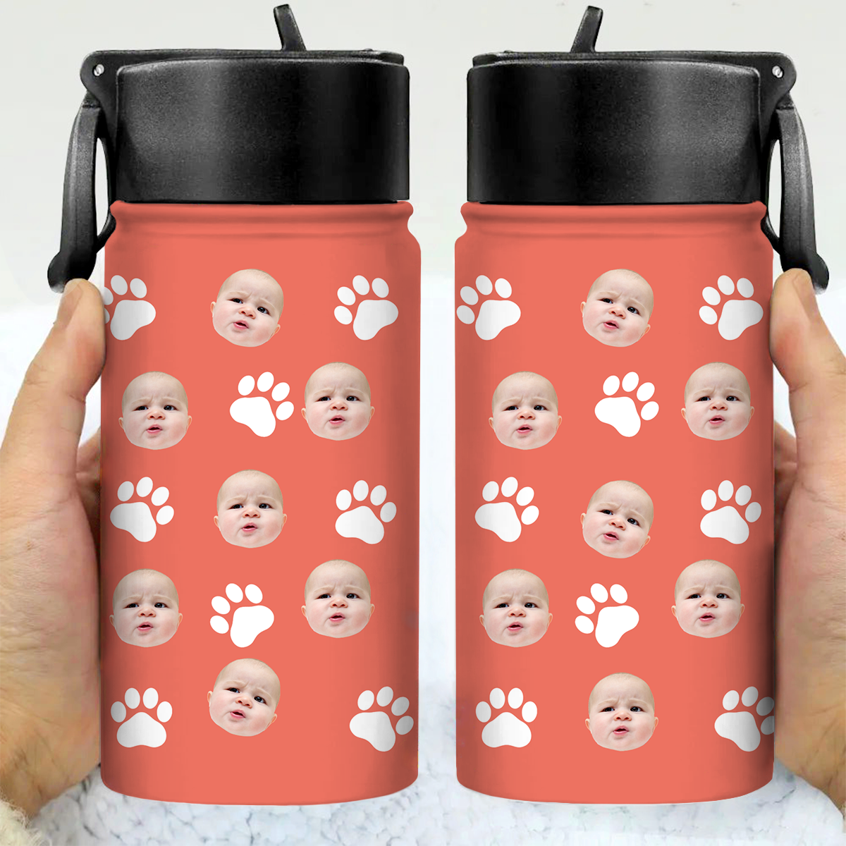 Custom Face Photo With Icon Back To School Water Bottle For Kid TH10 894245