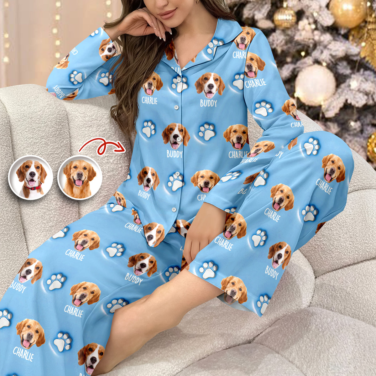 Custom Dog Face And Paw - Personalized Custom 3D Inflated Effect Pajamas CH07 899696