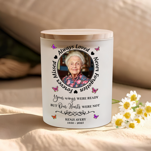 Custom Photo Always In Our Thoughts Memorial Glass Jar With LED Candle HO82 893822