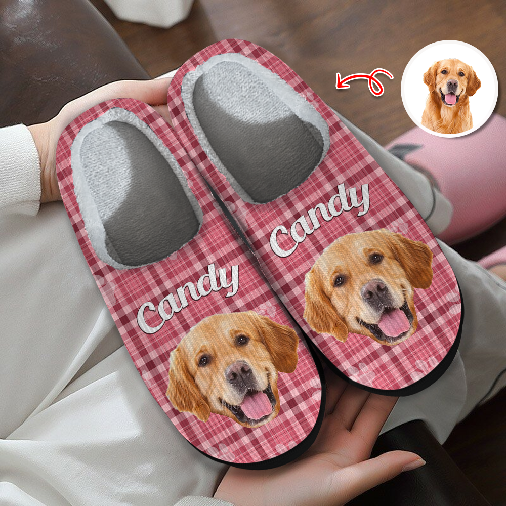 Custom Dog Photo Flannel Patten Slipper Xmas Gift For Dog Lovers CH07 896270
