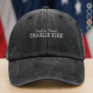 Rest In Peace Charlie Kirk Washed Denim Baseball Cap LM32 65449