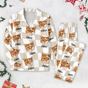 Custom Dog Cat Face Gingham Pattern Pajamas For Dog Cat Lovers LM32 897259