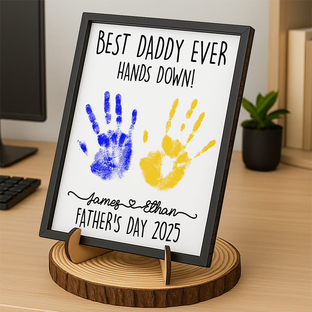 Personalized DIY Handprint Sign - Best Dad Ever Sign Wooden Plaque With Stand TH10 892983