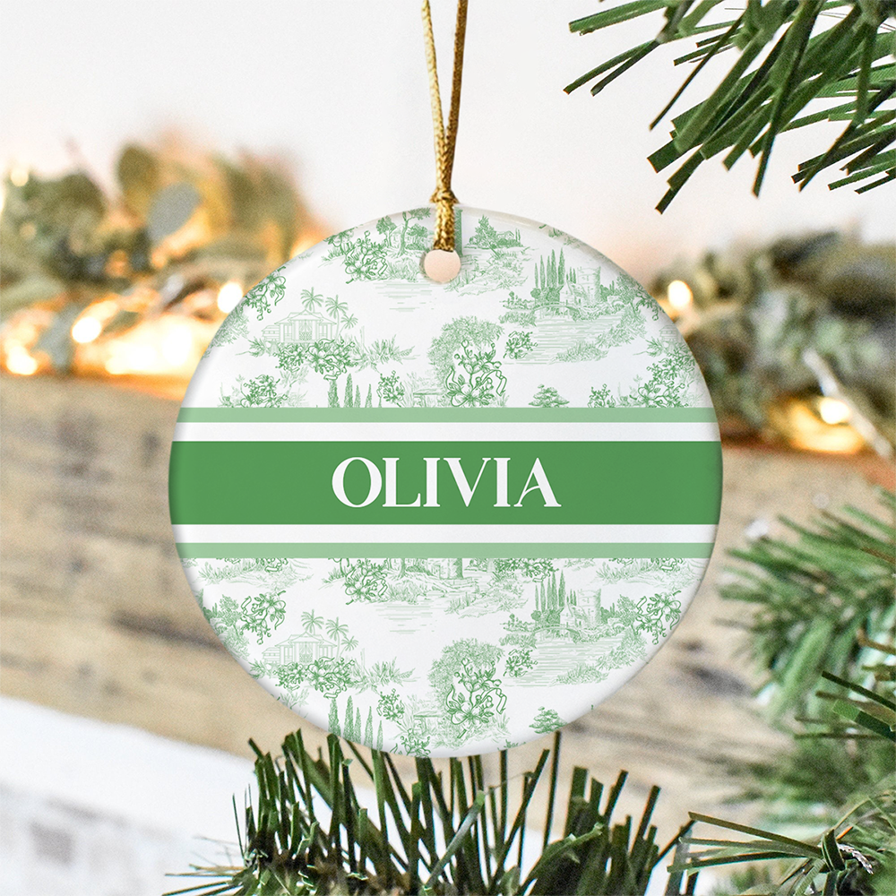 Custom Name Vintage Toile De Jouy Design - Personalized Ceramic Ornament TH10 894827