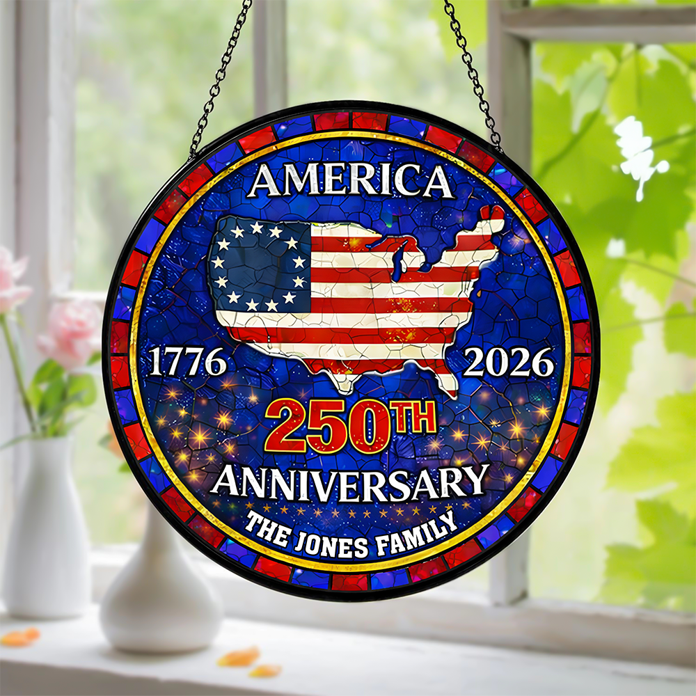 Personalized Family Name America 250th Anniversary Stained Glass Suncatcher HO82 901500