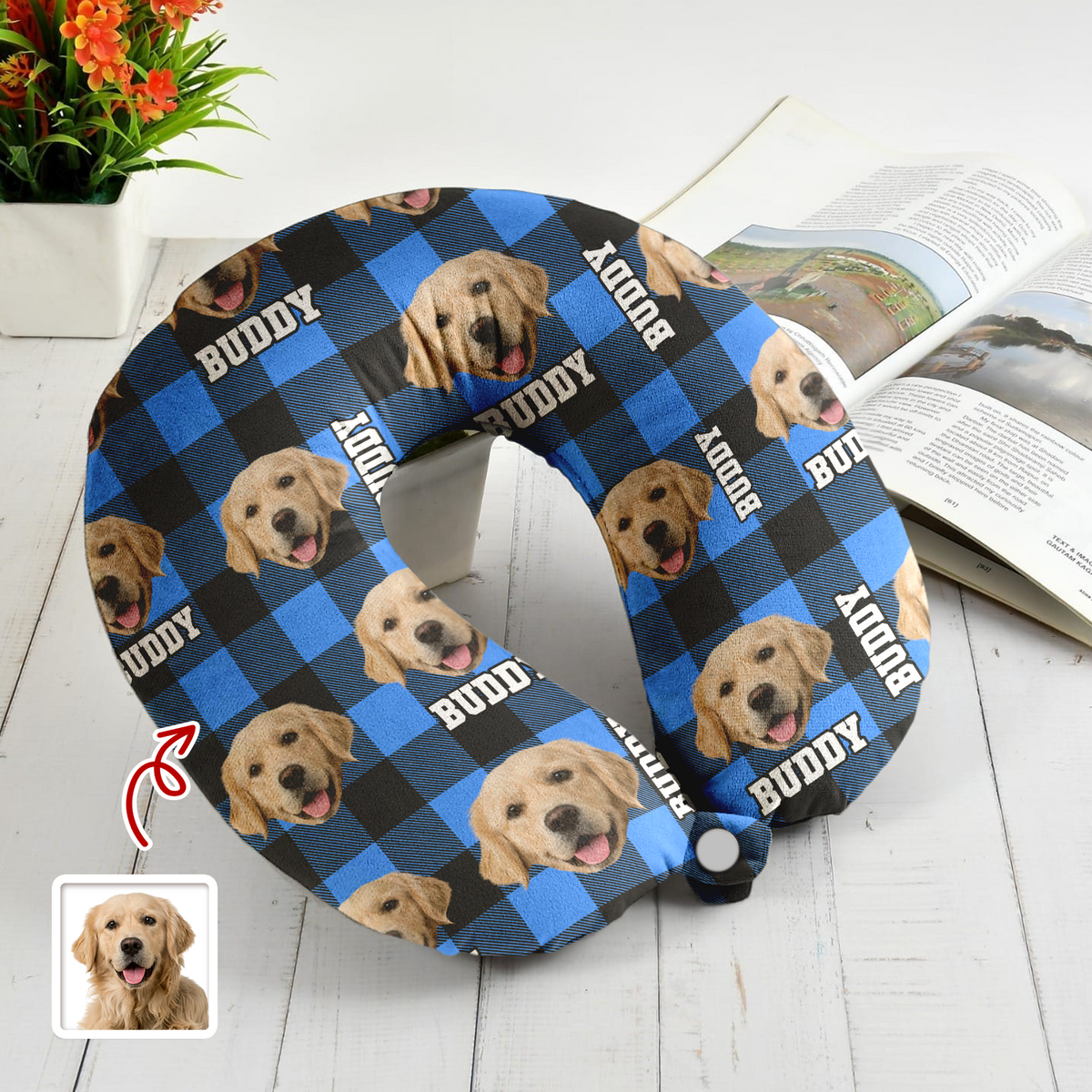 Custom Photo Name Dog Cat Travel Neck Pillow For Dog Cat Lovers LM32 897361