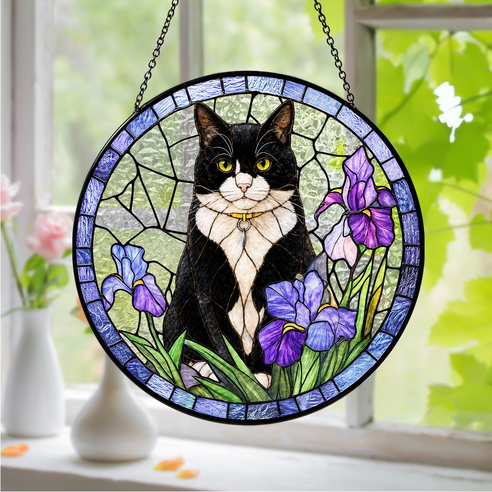 Custom Dog Cat Portrait Photo Stained Glass Suncatcher, Pet Memorial Gift LM32 669525