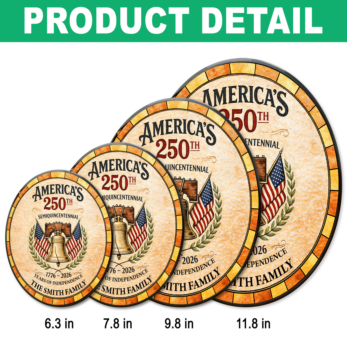 Custom Family Name America's 250th Semiquincentennial 1776–2026 Years Of Independence Stained Glass Suncatcher TH10 898661