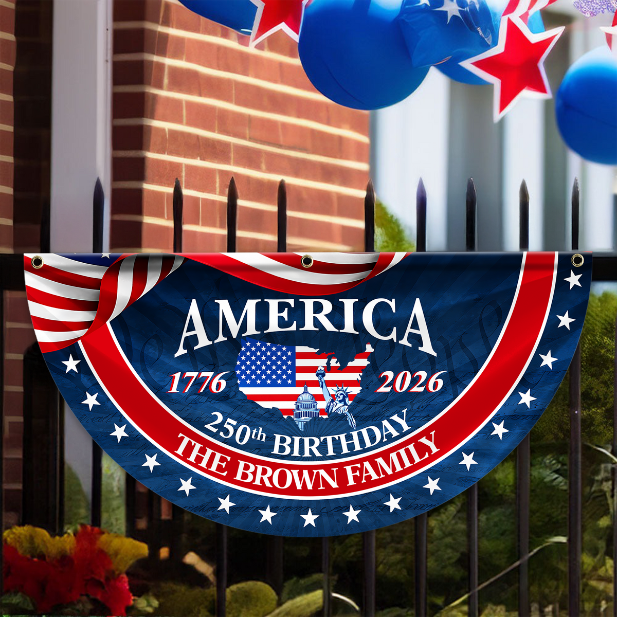Custom Family Name America Birthday 1776-2026 Non-Pleated Fan Flag TH10 898745