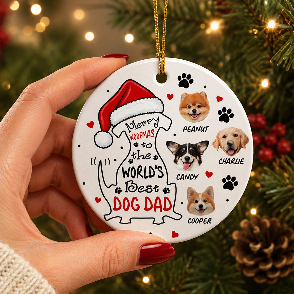 Custom Photo Merry Woofmas To The World Dog Ceramic Ornament HO82 903504